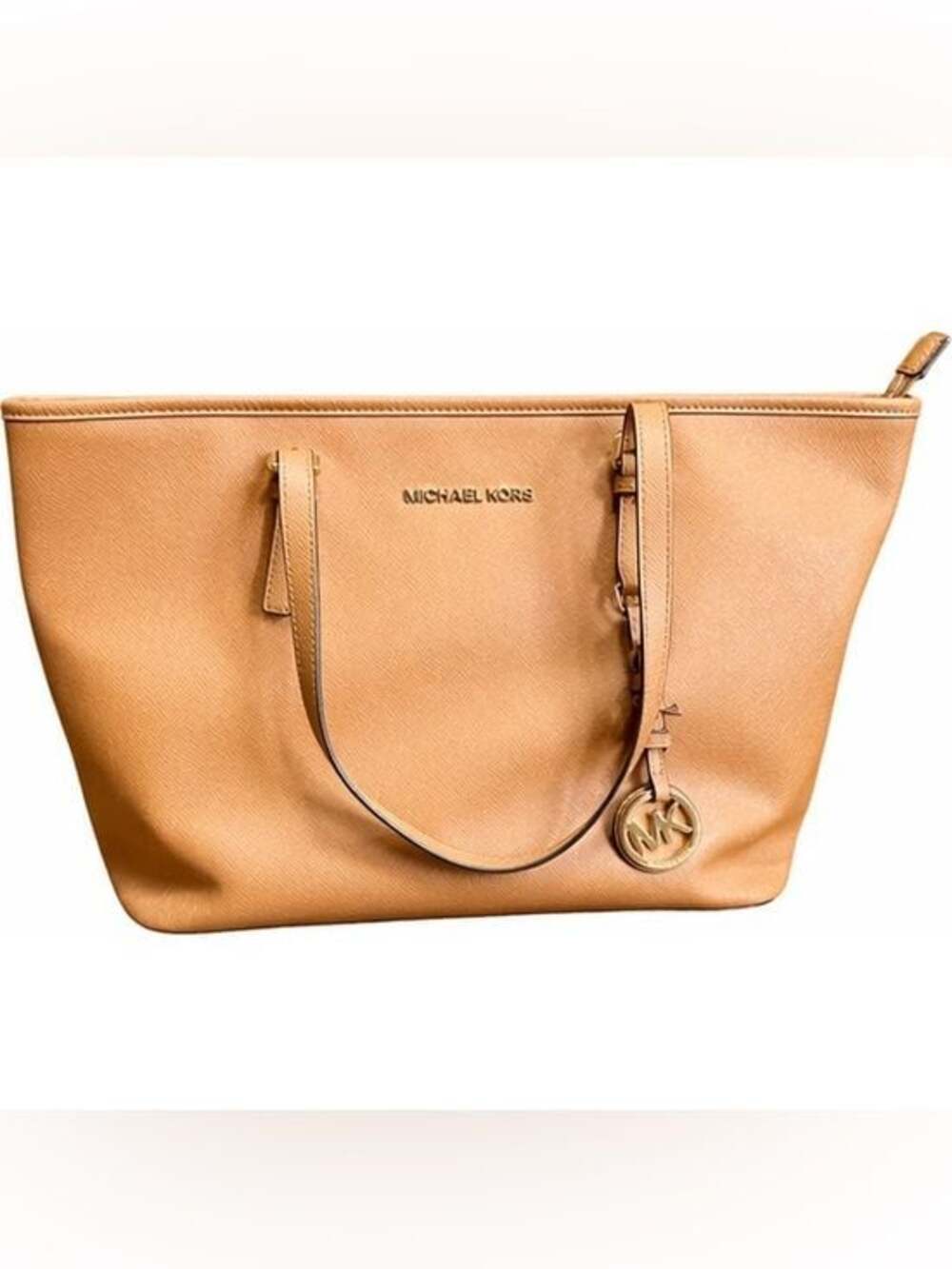 Michael Kors Jet Set Travel Saffiano Leather Tote Tan Large Zip
